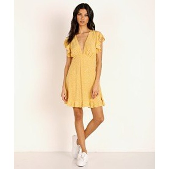 Auguste Mini Dress Floral Ruffle Flutter‎ Sleeve V-Neck Yellow Size 8 - Picture 1 of 10